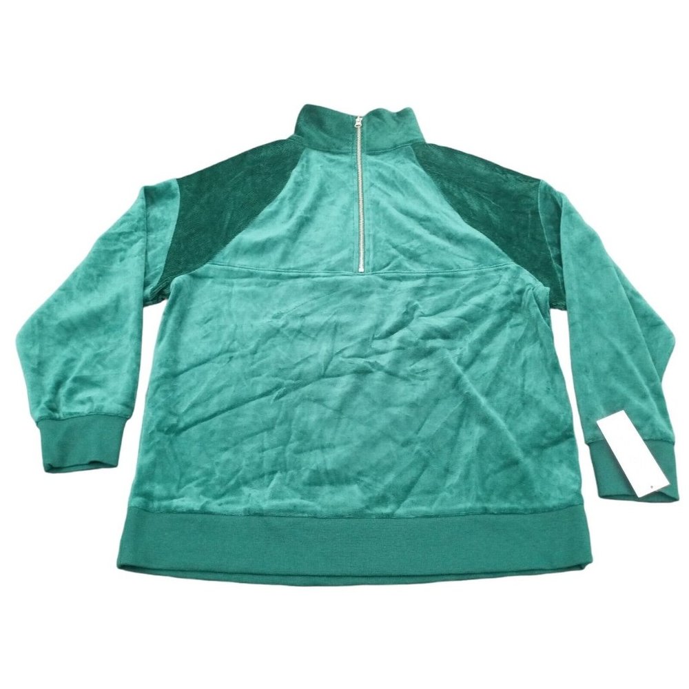 Wild Fable Women's Medium Quarter Zip Velour Tunic Green Sweatshirt